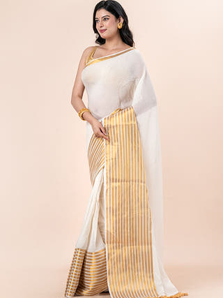 Hema - Pure Cotton Saree With Zari Border Without Blouse Piece
