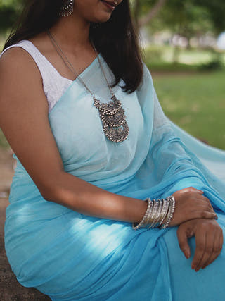 Pure Cotton Solid Shaded Saree Without Blouse Piece II Blue