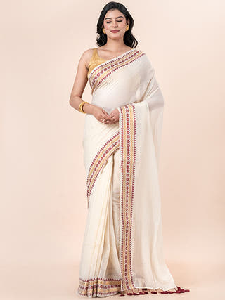 Golden Wishper - Pure Cotton Saree With Kanchi Border Without Blouse Piece