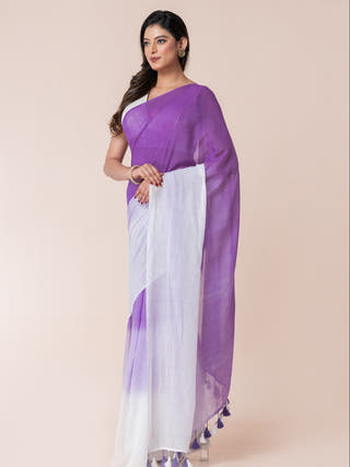 Liliac Lush Pure Cotton Solid Shaded Saree With Tassels  Without Blouse Piece