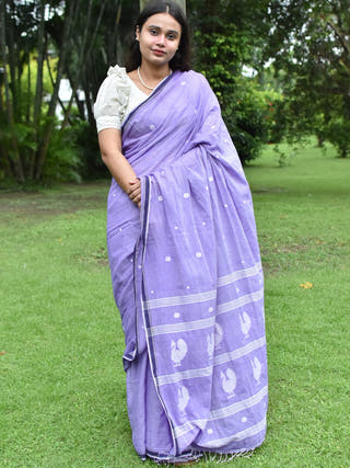 Purple Haze Pure Cotton Saree With Jamdani Motifs Without Blouse Piece
