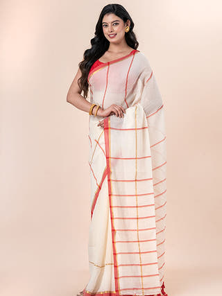 Kumkum - Pure Cotton Saree With Zari Border Without Blouse Piece