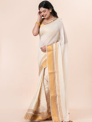 Kanak - Pure Cotton Saree With Zari Border Without Blouse Piece