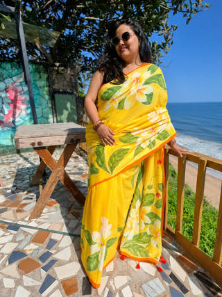 Suvarana Hand Painted Cotton Mul Mul Saree