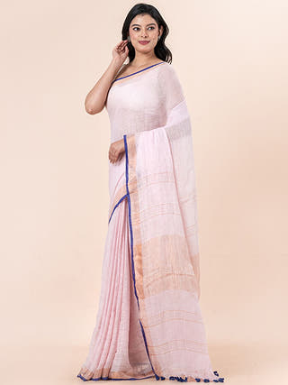 Lavender Dream - Pure Linen Saree With Zari Border Without Blouse Piece