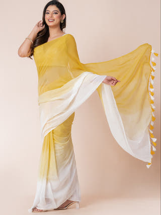 Sunshine Sprinkle Pure Cotton Solid Shaded Saree With Tassels  Without Blouse Piece