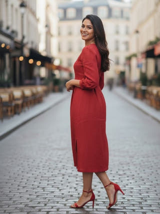 Emma Red Cotton Midi Dress