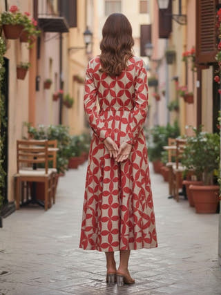 Blair Red Button-down Circular Midi Dress