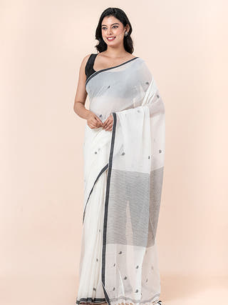 Ivory Bloom - Pure Cotton Saree With Jamdani Motifs Without Blouse Piece