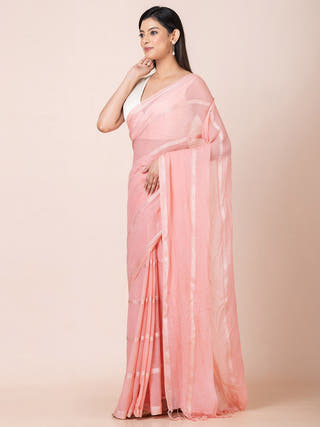 Gleam & Glam Cotton Zari Saree Coral OCAU