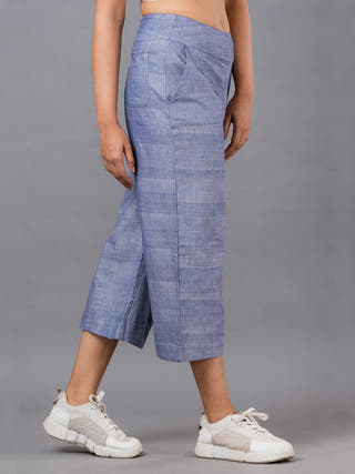 Wide Leg Solid Cropped Pant Blue Ocau