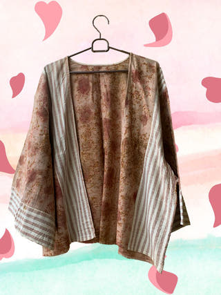 Ecoprinted Handwoven Breezy Jacket Pink & Brown - Organic Cotton Jumpsuit for women in beige color