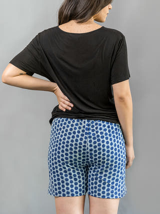Natural Indigo Polka Dots Hand Block Printed Shorts MORALFIBRE