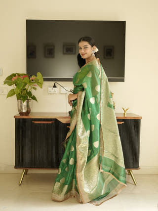 Green Banarasi Saree with Zari Border