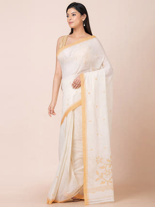 Cotton Saree With Jamdani Motifs Offwhite OCAU