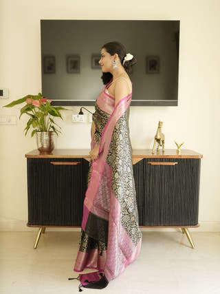 Black-Pink Banarasi Saree