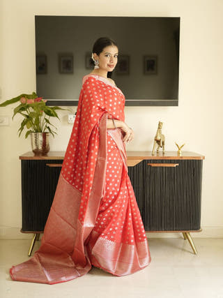 Red-Gold Banarasi Silk Saree