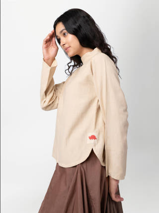 Veda - Beige Mock Collar Top