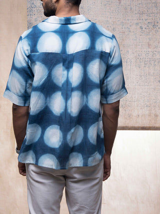 UnisexCotton Clamp Dyed Indigo Ombre Camp Collar Shirt Inkriti