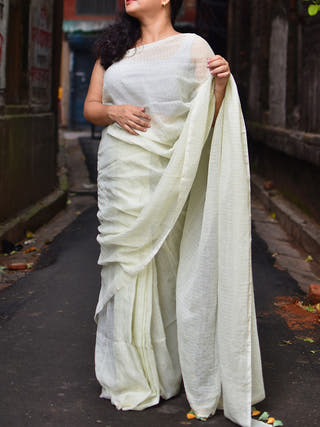 Pure Cotton Saree Golden Stripes Pistachio green OCAU