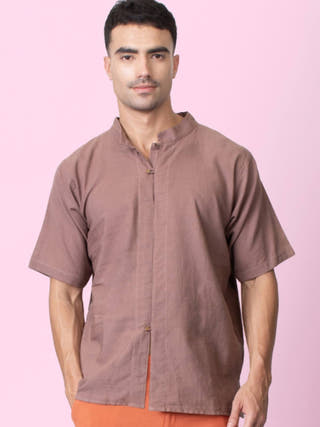 Jude Mandarin Collar Brown T-Shirt