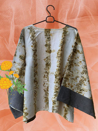 Ecoprinted Handwoven Breezy Jacket Yellow & Grey - Organic Cotton Jumpsuit for women in off White color