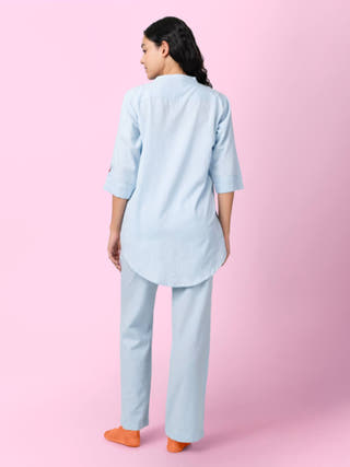 Taube Blue Mandarin Collar Shirt
