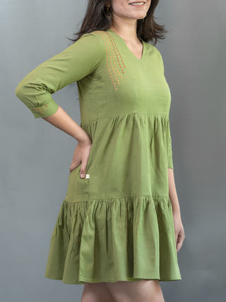 Minimal Embroidered Short Dress Olive Green Moralfibre