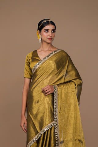 Swarangi Golden Handwoven Tissue Saree