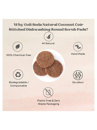 Goli Soda Natural Coconut Coir Round Stitched Dishwashing Scrub Pads Pack of 12 Goli Soda