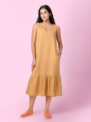Kendey Mustard Tiered Midi Dress