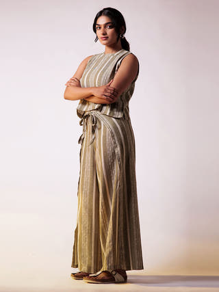 Leno Wrap Pant Top Set Olive