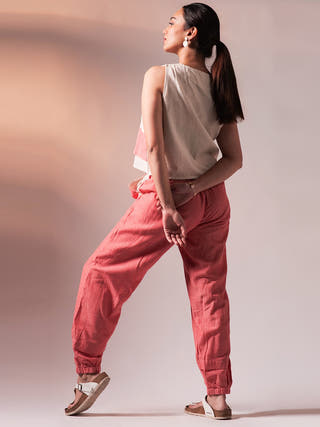 Flexi Top Pant Set Peach & White