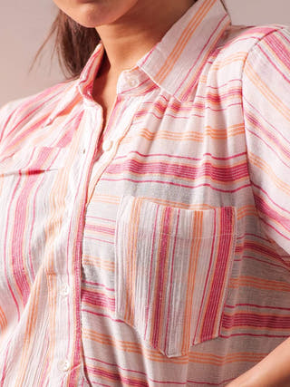 Hues Shirt Short Set Fuschia & White