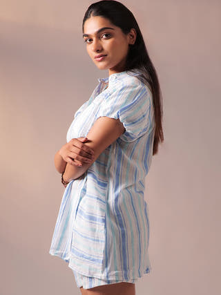 Hues Shirt Short Set Blue & White