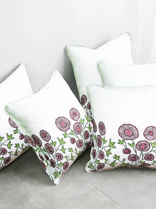 Floral Kantha Embroidered Cushion Cover Peol