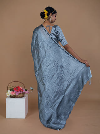 Dhruvi Silver Handwoven Tissue Saree