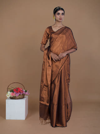Shaili Copper Handwoven Tissue Saree