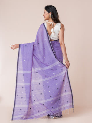 Liliac Breeze Pure Cotton Saree With Jamdani Motifs