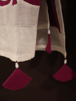 Hand Applique Cotton Stole | White