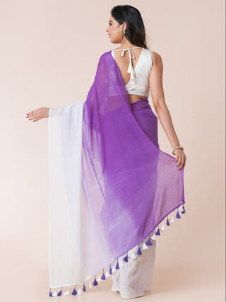 Liliac Lush Pure Cotton Solid Shaded Saree With Tassels  Without Blouse Piece