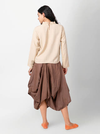 Veda - Beige Mock Collar Top