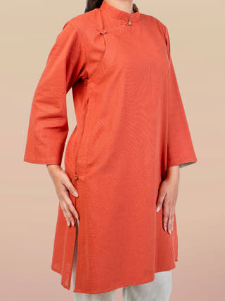 Kora Cotton-Linen Tunic with Modern Tibetan Collar