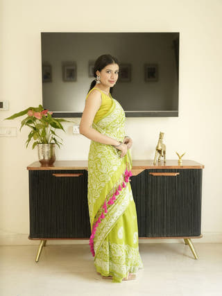 Green Mul-Cotton Chikankari Saree