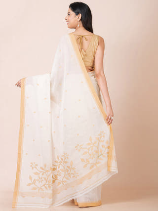 Cotton Saree With Jamdani Motifs Offwhite OCAU