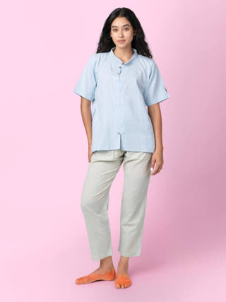 Jude Mandarin Collar Blue T-Shirt