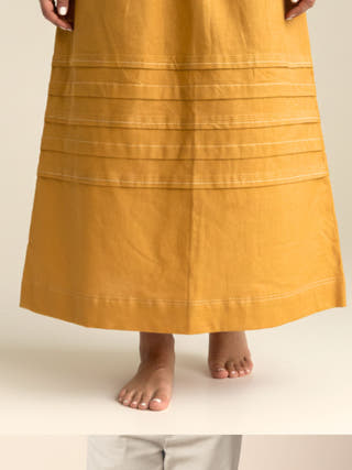 Archie Mustard Embroidered Maxi Skirt with Pockets
