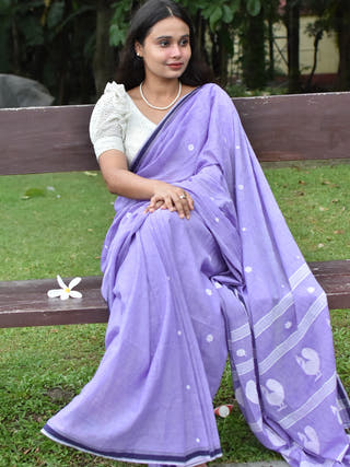 Purple Haze Pure Cotton Saree With Jamdani Motifs Without Blouse Piece