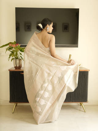 Ivory Banarasi Silk Saree