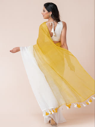 Sunshine Sprinkle Pure Cotton Solid Shaded Saree With Tassels  Without Blouse Piece